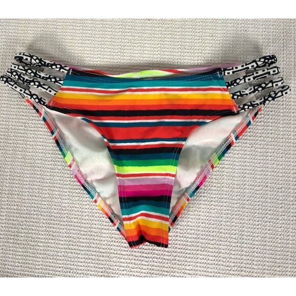 Xhilaration Womens Bikini Bottoms Size XS Multi Colored Striped Ruched Back - Picture 4 of 12